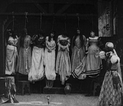 Chamber of Bluebeards dead wives in 1901 silent film by Melies.
