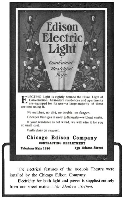 Chicago Edison advertisement that appeared in Iroquois Theater program