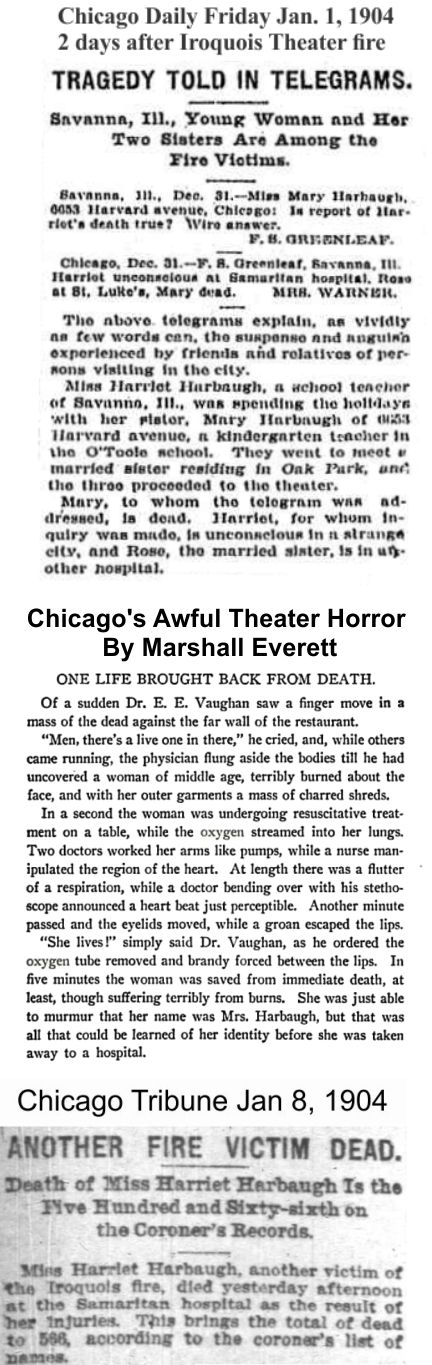Clipping tells story of Harbaugh girls Iroquois Theater experiences and in later years