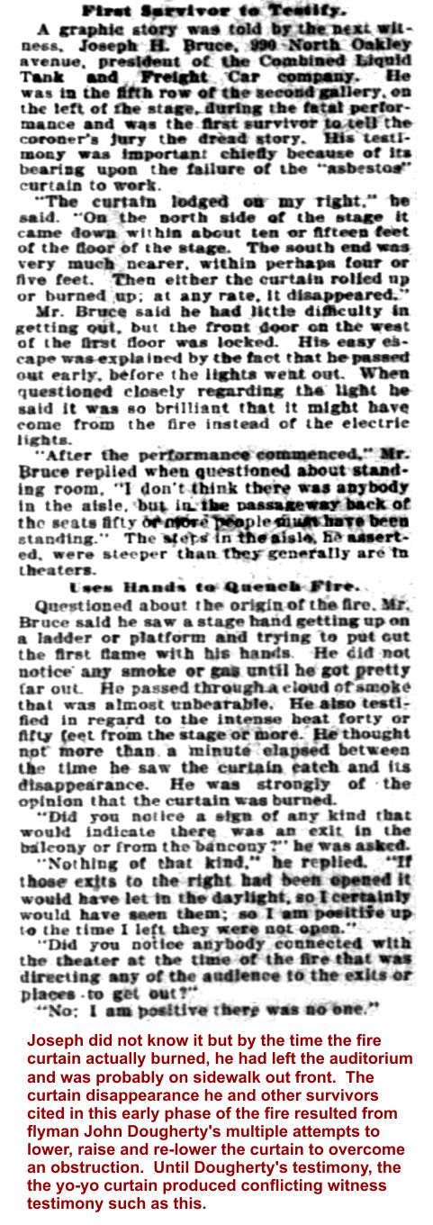 Joseph Bruce's testimony about his escape from Iroquois Theater