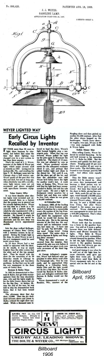 Charles G. Bolte and the Weyer gas lamp in the circus industry