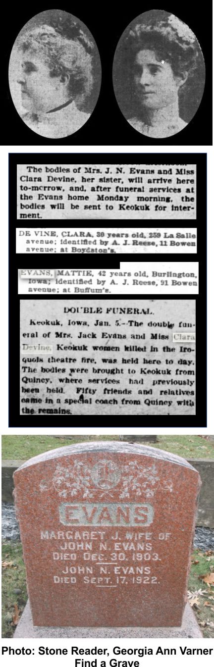 Margaret Evans and her sister Clara Devine died at the Iroquois Theater