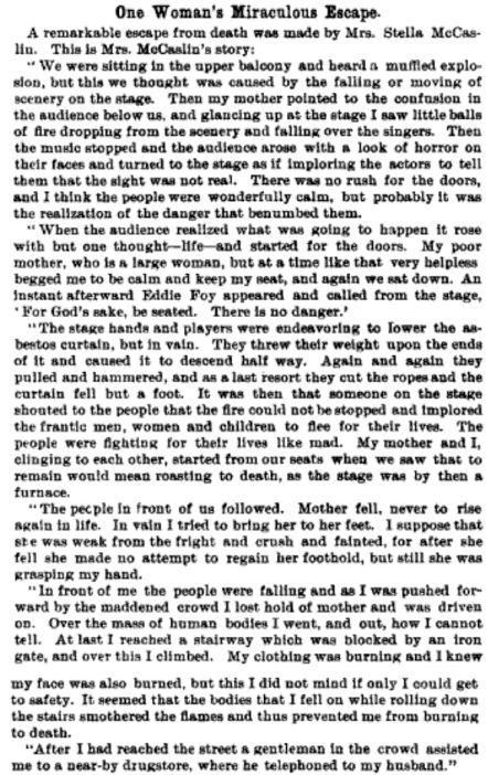 Estella McCaslin describes the Iroquois Theater escape in which her mother perished