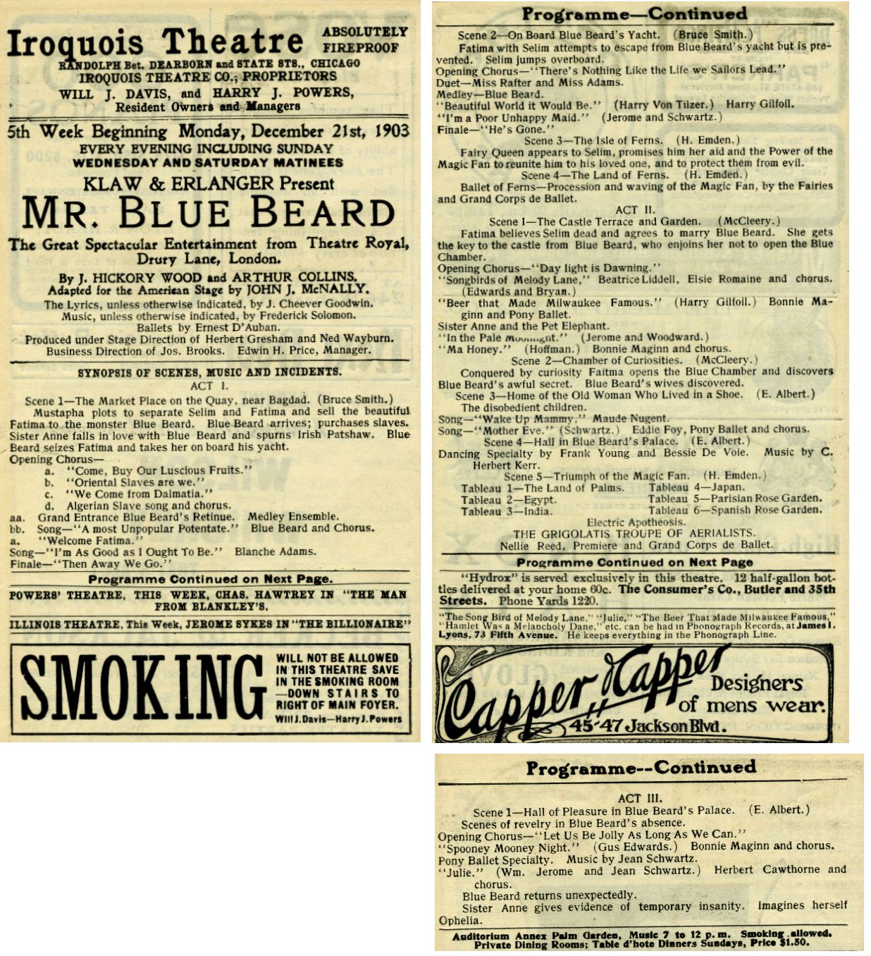 Mr Bluebeard program during Iroquois Theater disaster