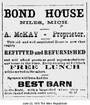 McKay family owned Bond House hotel in Niles in 1870s
