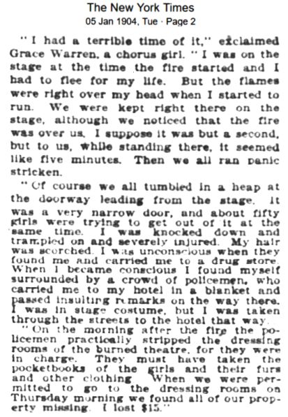 Vaudeville actress Grace Warren survived Iroquois Theater fire