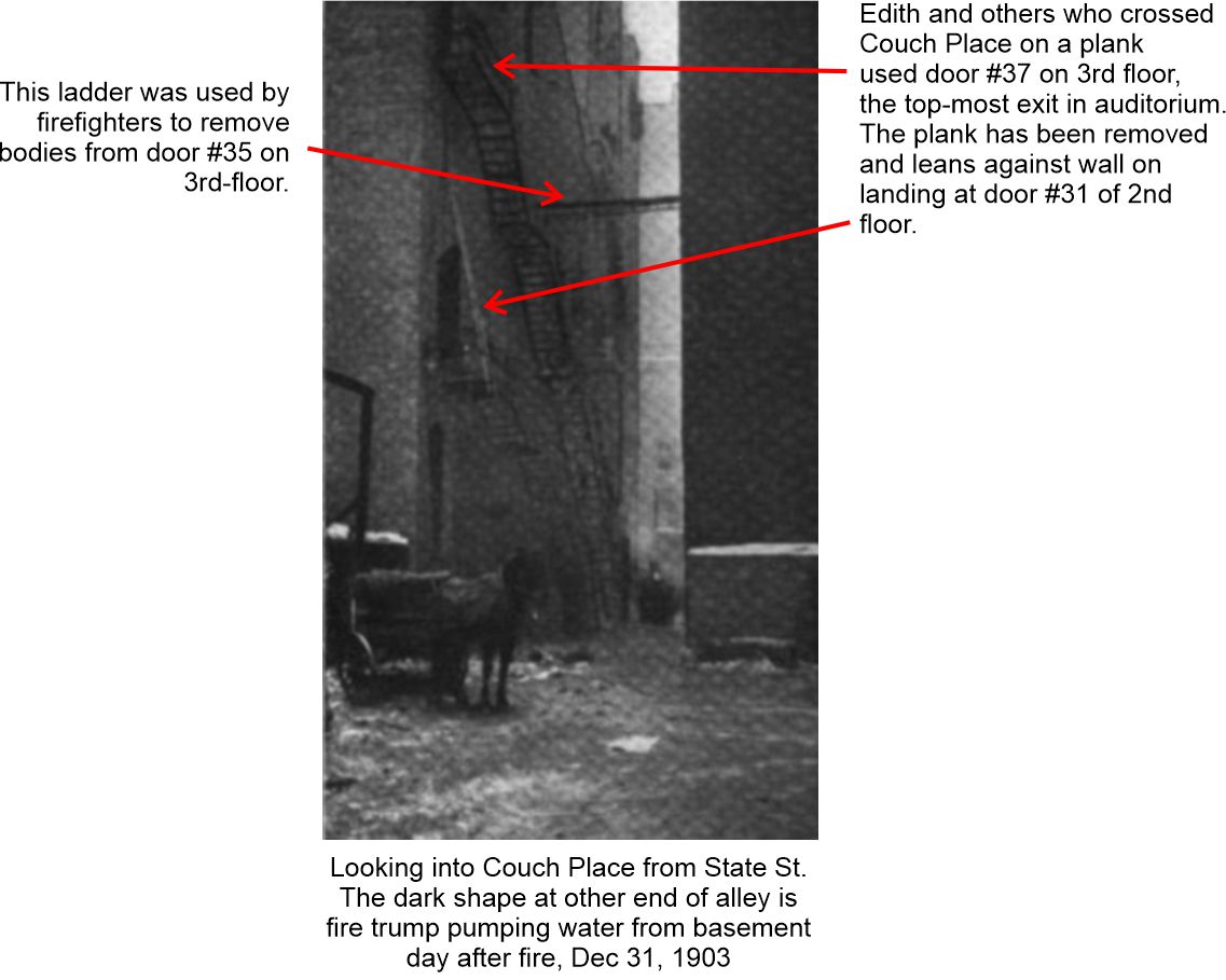 Edith Pridmore crossed Couch Place alley on a plank