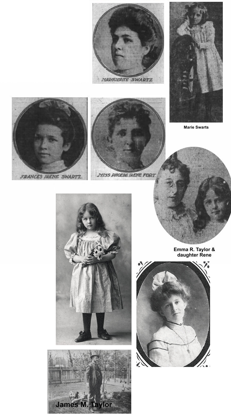 Three children, man and wife and school teacher in swartz, Fort and Taylor families