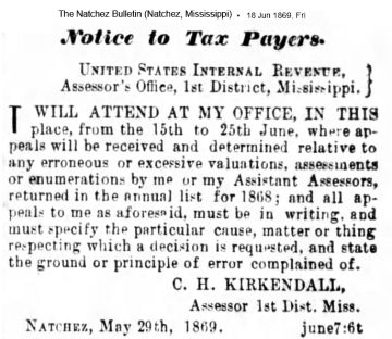 Internal Revenue Service in Natchez 1869